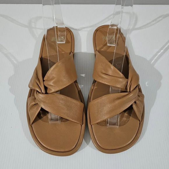 Paige Dana Sandal Womens Size 9.5 Toffee Tan Leather Twisted Slip On Slide - Picture 4 of 13